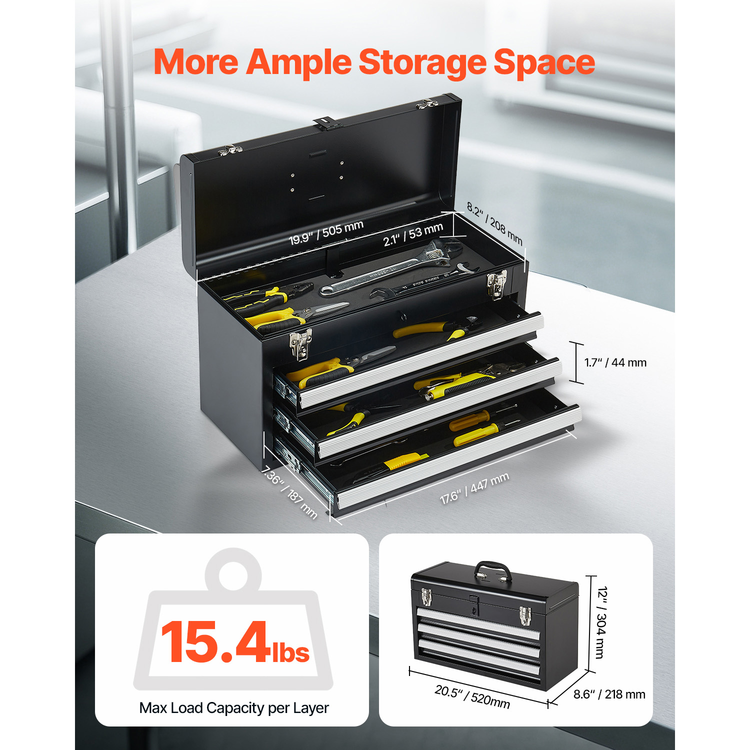 20in 3-Drawer Metal Tool Box B - Workshop Garage Tools Manufacturer recension och pris
